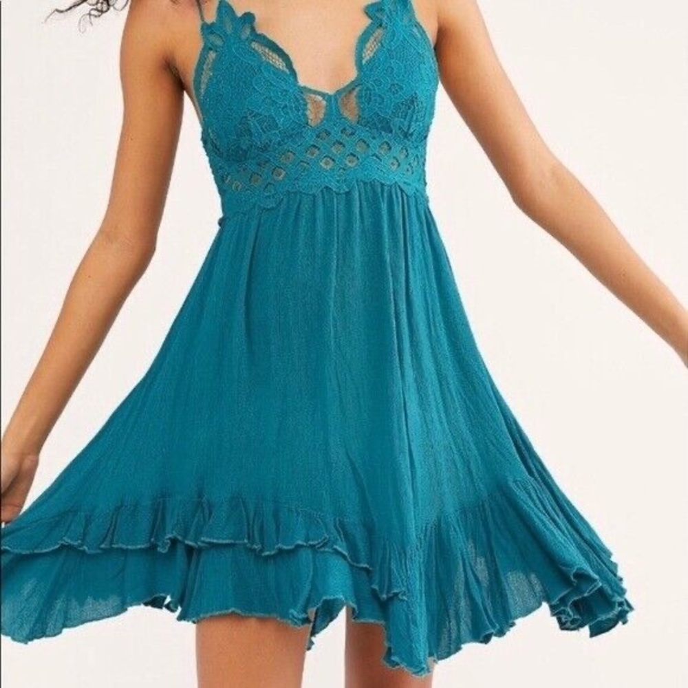 Free people Adella slip dress in dark turquoise